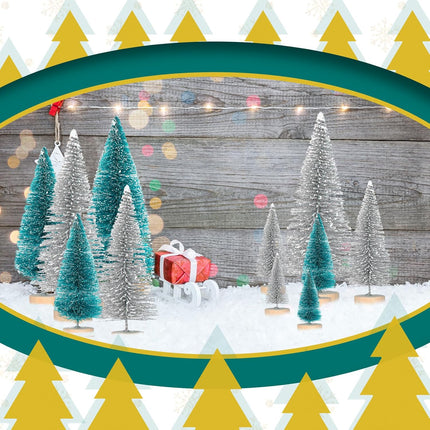 Geetery 100 Pcs Mini Christmas Trees Mini Sisal Snow Frost Trees with Wood Base Bottle Brush Trees 5 Sizes Plastic Winter Snow Ornaments Tabletop Trees for Christmas Decoration and Display