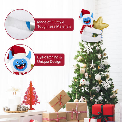Christmas Tree Topper Snow Monster Decorations, Handmade Xmas Tree Ornaments Home Decor Hugger Decor Winter Holiday Festive Fits for Large 7-8ft Tree Fabric