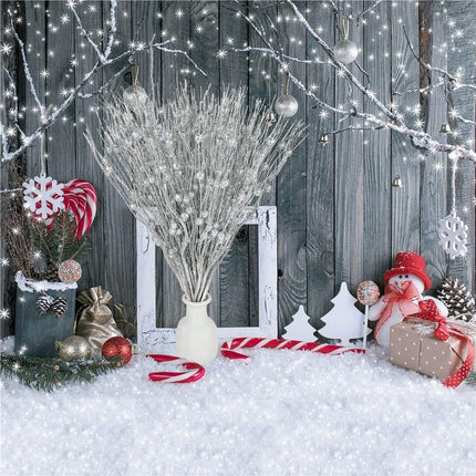 Lvydec 22pcs Christmas Glitter Berries Stems Clearance, 17" Artificial Christmas Picks for Christmas Tree Ornaments, DIY Xmas Wreath, Crafts, Holiday and Home Decor (Silver)