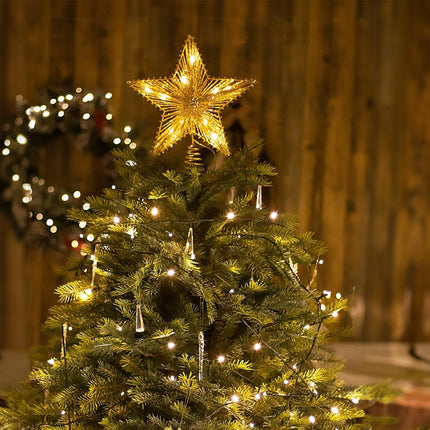 LE FUTUR 9.8" Lighted Christmas Tree Topper Star of Bethlehem - Battery-Powered Xmas Tree Decoration Ornament - Perfect for Christmas, Thanksgiving, and Year Party (treestar01-gold)