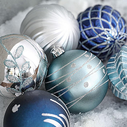 Valery Madelyn Christmas Ornaments Set, 16ct Navy Blue and Silver Shatterproof Fall Christmas Tree Decorations Ball Ornaments Bulk, 3.15 Inches Elegant Hanging Ornaments for Xmas Trees Decor
