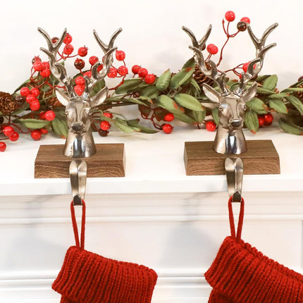 Christmas Stocking Holders for Mantle 3D Reindeer Stocking Hangers Hooks Mantel Garland Clips Metal Grips for Xmas Fireplace Decorations (Black)