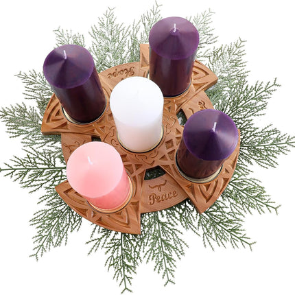 Christmas Advent Wreath Candle Holder with Faith, Joy, Love, Hope Large Celtic Advent Wooden Candle Holder Centerpiece Decor for Home Fireplace Church Suitable for Diameter of 3'' Candles