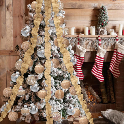 28 Pcs Farmhouse Christmas Ornaments Rustic Burlap Christmas Tree Ornaments Decoration Hanging Burlap Christmas Ball Ornament Burlap Garland Ribbon for Xmas Christmas Holiday Party