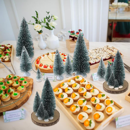 Crowye 80 Pcs Christmas Village Trees Mini Dollhouse Christmas Tree Pine Cedar Trees with White Plastic Base Miniature Christmas Village Accessories for Winter Party Decor, 6 Sizes(Dark Green)