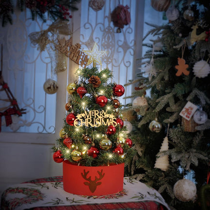 Tabletop Christmas Tree 24 in/60cm Mini Artificial Christmas Tree with LED String Lights,Star Treetop,Ornaments Balls,Pine Cones and DIY Decorations for Holiday décor,Tabletop Small Xmas Tree Green