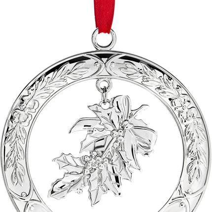 Klikel Christmas Ornament - Shiny Silver Christmas Ornament Wreath with Mistletoe - Dated Christmas Ornament - Ornament for Christmas Tree - Mistletoe Ornament for Holidays