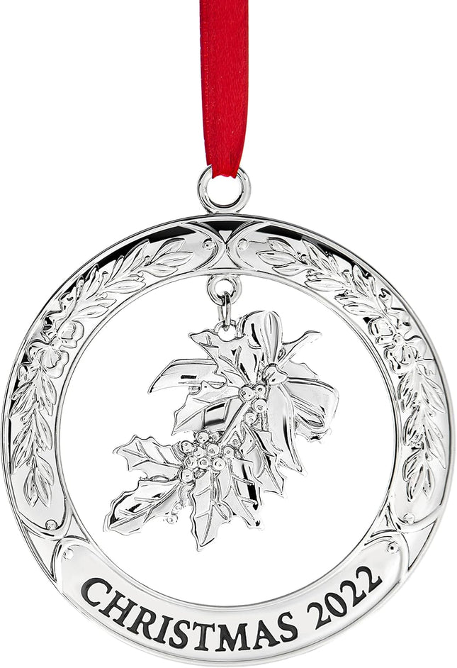 Klikel Christmas Ornament - Shiny Silver Christmas Ornament Wreath with Mistletoe - Dated Christmas Ornament - Ornament for Christmas Tree - Mistletoe Ornament for Holidays