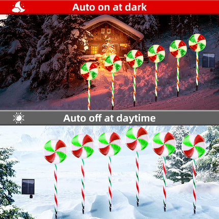 QINER Christmas Lollipop Pathway Light, 6 Pcs 28 Inch Solar Lollipop Lights, 1200 mAH Pathway Markers Lights with 8 Lighting Modes for Walkway, Yards, Pathways, Patios, Lawns Candy Cane Lights