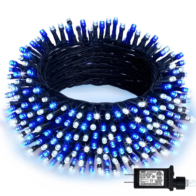 JMEXSUSS 66ft 200 LED Blue and White Christmas Lights, Outdoor Christmas String Lights Plug in, Expandable Christmas Lights for Tree Outside Party Home Decorations