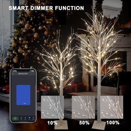4FT 5FT 6FT Christmas Tree with Lights, 3PACK Smart Lighted Birch Tree with APP Home Decor, Warm White, Timing, Dimmer, Group Control, Music Sync, Christmas Room Decorations Indoor/Outdoor Use