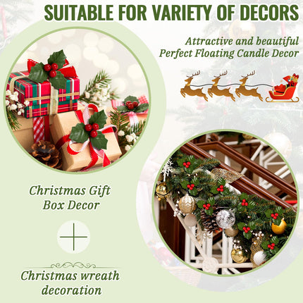 100 Pieces Christmas Holly Berries for Crafts Faux Berry Flowers Holly Leaves and Berries Christmas Wreath Fillers for Christmas Vase Fillers Floating Candle Table Centerpiece
