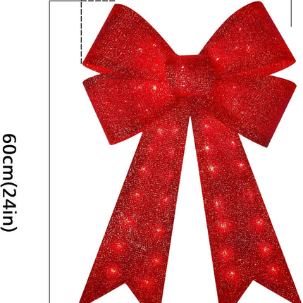 24 Inch Red Christmas Bows with LED Lights,40 Led Christmas Tree Decoration Wreath Bow Light,11 Function Christmas Bow Topper Light for Indoor Outdoor Christmas Decoration