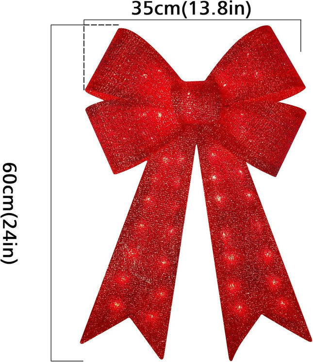 24 Inch Red Christmas Bows with LED Lights,40 Led Christmas Tree Decoration Wreath Bow Light,11 Function Christmas Bow Topper Light for Indoor Outdoor Christmas Decoration