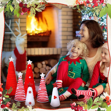 6 Pcs Christmas Table Decorations Mini Christmas Trees Yarn Trees Red and White Farmhouse Decor Tabletop Xmas Ornaments for Home Table Indoor Kitchen Room Holiday Tiered Tray