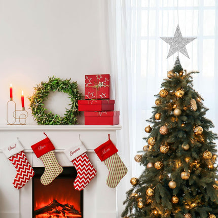 Christmas Tree Topper 6 Inches Metal Glittered Christmas Tree Topper Wire Star Treetop Sparkle Xmas Decoration for Christmas Tree Ornament Indoor Year Holiday Party Supplies (Silver)