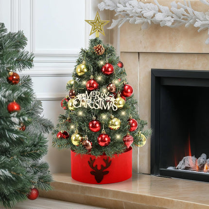 Tabletop Christmas Tree 24 in/60cm Mini Artificial Christmas Tree with LED String Lights,Star Treetop,Ornaments Balls,Pine Cones and DIY Decorations for Holiday décor,Tabletop Small Xmas Tree Green