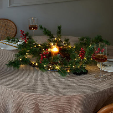 Pine Garland with Lights Christmas Decorations Indoor 100 LED Battery Operated with Timer 6 FT,Vine Lights for Walls Living Room Decor