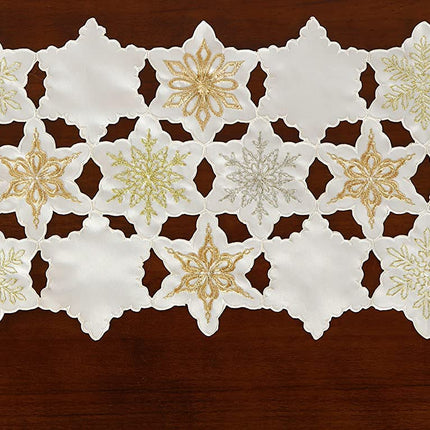 GRANDDECO Christmas Holiday Table Runner with Embroidered Elegant Snowflake Festive Winter Table Topper for Family Xmas Home Kitchen Dinner Party Table (Table Runner 13X54(33X137cm), White)
