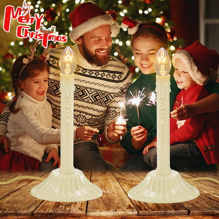 1 Light Christmas Window Candle,2 Pack Flameless Electric Christmas Candle Lights with 4 C7 Clear Bulbs(2 Spare), Plug in Electric Candles for Indoor Window Table Party Christmas Decorotions, Ivory