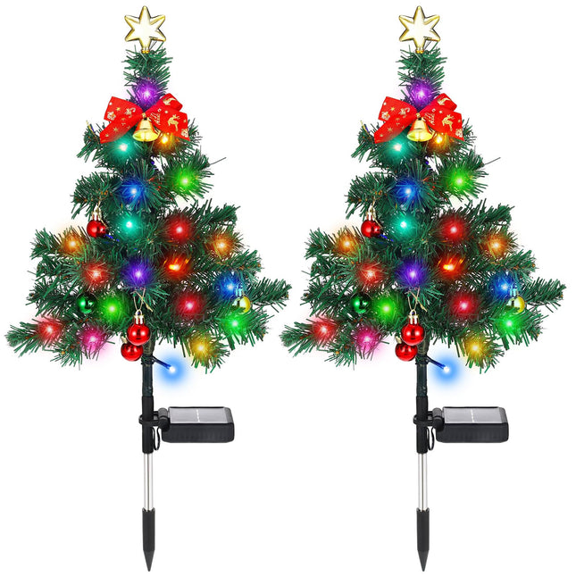 2 Pcs Solar Christmas Tree Garden Stake Lights Outdoor Christmas Tree Yard Decorations Multicolor Solar Stakes for Pathway Lawn Patio Xmas Ornament (Vibrant Style)