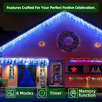 792 LED Christmas Lights with 176 Drops, 82ft 8 Modes Fairy Hanging String Lights with Time Waterproof, Plug-in Christmas String Lights for Holiday Wedding Party Christmas Decorations Blue & CoolWhite