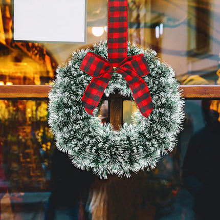 Capoda 6 Pcs Christmas Wreaths with Bow 10.24 Inch Buffalo Plaid Tinsel Wreaths Crafts Kitchen Wreaths for Front Door Outdoor Cabinet Home Window Wall Xmas Wreath Hanging Decorations (Red and Black)