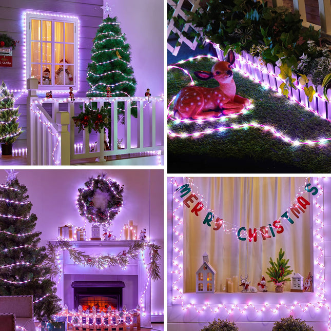 Minetom Christmas Lights Outdoor, 66 FT 400 LED Candy Canes Rope Lights Outdoor with 8 Lighting Modes, Waterproof Christmas Lights Outdoor Decoration, Rope Lights for Outside Indoor Tree, Pure White