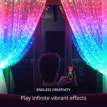 Twinkly Curtain 5x7ft LED RGB, Outdoor and Indoor 210 LED Light Chain, Smart Multicolor RGB LED Lights, Compatible with Alexa, Google Home, IP44, App Mapping, Transparent Wire