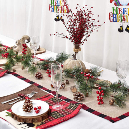 DearHouse 6FT Berry Christmas Garland with Pine Needles Berries Pinecones Winter Artificial Greenery Garland for Holiday Season Mantel Fireplace Table Runner Centerpiece Year Decoration