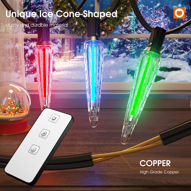 addlon 50FT Christmas Lights Outdoor with Remote, Meteor Shower Lights Waterproof RGB Dual-Mode Timer Function Led Icicle Outdoor String Lights Christmas Decorations for Indoor Outdoor Party Garden