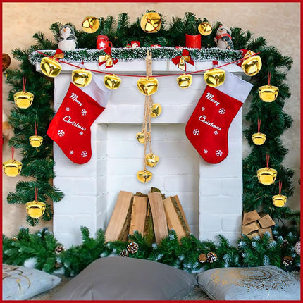 MARFOREVER Christmas Jingle Bells Garland DIY, 75 Pcs 1.5/1/0.8 inch Gold Christmas Craft Bells with Ribbon and Rope Hanging Sleigh Bells for Xmas Tree Ornament Winter Holiday Party Home Decorations