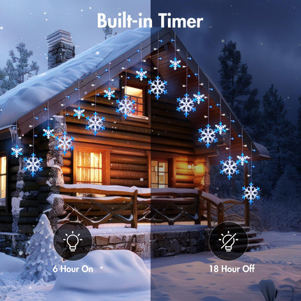 Minetom Christmas Snowflake Lights - 13ft 192LED Snowflake Icicle Lights with 16 Drops, 8 Modes and Timer, IP65 Waterproof Connectable Christmas Lights for House Eave Window Indoor Outdoor Decoration