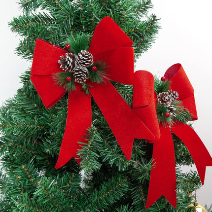 JOHOUSE 3PCS Christmas Bows, 12Inch Red Velvet Bows Large Decorative Christmas Bowknot with Pine Cone Red Berries for Xmas Tree Wreath Home Ornament Decoration
