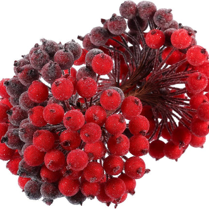 Tatuo 400 Pieces Artificial Frosted Holly Berries Fake 12 mm Mini Christmas Fruit Berry Flower Decor (Red and Dark Red)