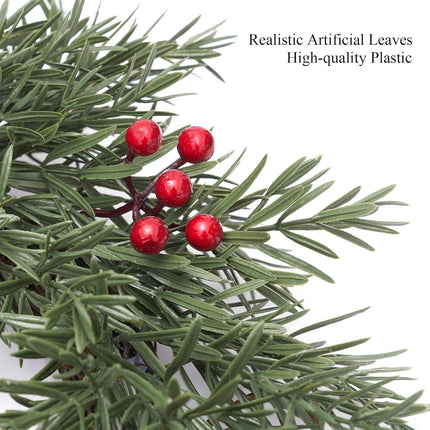Small Christmas Wreath 2Pcs 14 Inches Farmhouse Xmas Winter Spring Decoration Window Kitchen Cabinet Green Red Berry Wreaths