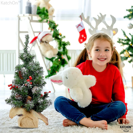 KatchOn, Burlap Base Mini Christmas Tree - 16 Inch Small Christmas Tree Artificial for Christmas Tabletop Decorations Christmas Pine Tree with Red Berries, Pine Cone for Christmas Decorations