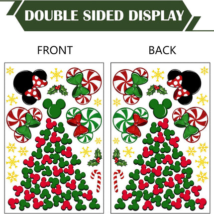 Yovkky 88 PCS Merry Christmas Window Clings, Year Christmas Mouse Xmas Tree Green Red Stickers Decals Decor, Peppermint Candy Wreath Winter Snowflakes Holiday Party Home Kitchen Decorations