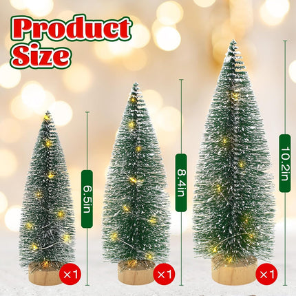3 PCS Bottle Brush Christmas Trees with Lights, Mini Tabletop Christmas Tree for Christmas Decorations Indoor, Desktop Miniature Pine Tree Xmas Holiday Decor