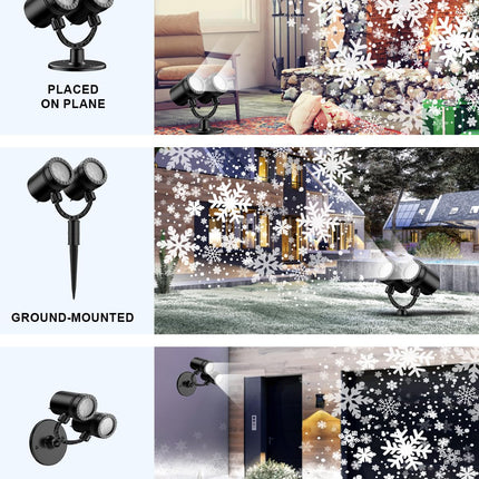 Christmas Snowflake Projector Lights, Model Dual-Head Snowfall Projector Lights for Xmas Holiday, Weddings, Indoor and Outdoor Decor of Yard, Wall, Garden, Patio and Party