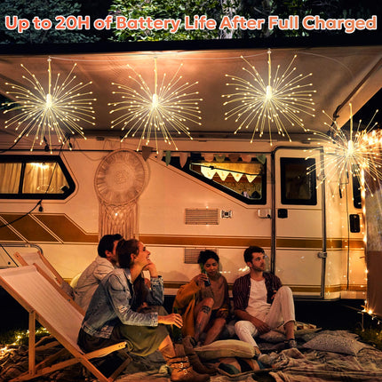 Firework Lights Outdoor 120 LED String Lights with Remote, 8 Modes, Timer USB Rechargeable Battery Powered Smart Night Light for Christmas Tree Birthday Party Decorations Indoor Bedroom, 4 Pack