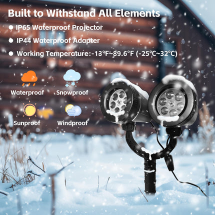 Christmas Snowflake Projector Lights Outdoor, IP65 Waterproof Plug-in LED Projector Light with Moving Snowflake & Dual-Head Design, Outside Bright Xmas Holiday Decorations for House