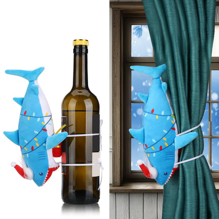 Meooeck Christmas Shark Plush Tree Topper 10 Inch Large Funny Christmas Plush Hanging Tree Ornament for Kids Christmas Tree Topper Decoration Curtain Tie Wine Bottle Decor for Holiday Party Favors