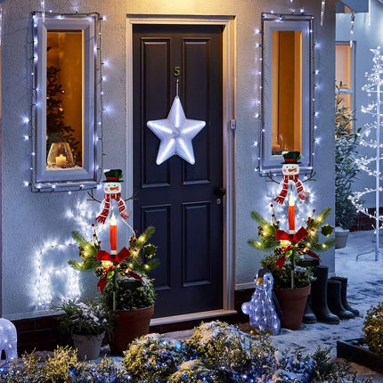 2 Pack Solar Christmas Light Outdoor Decoration Clearance, LED Candle, Snowman Christmas Light with Faux Pine Cones, Foliage Accents Garden Decorative Stake