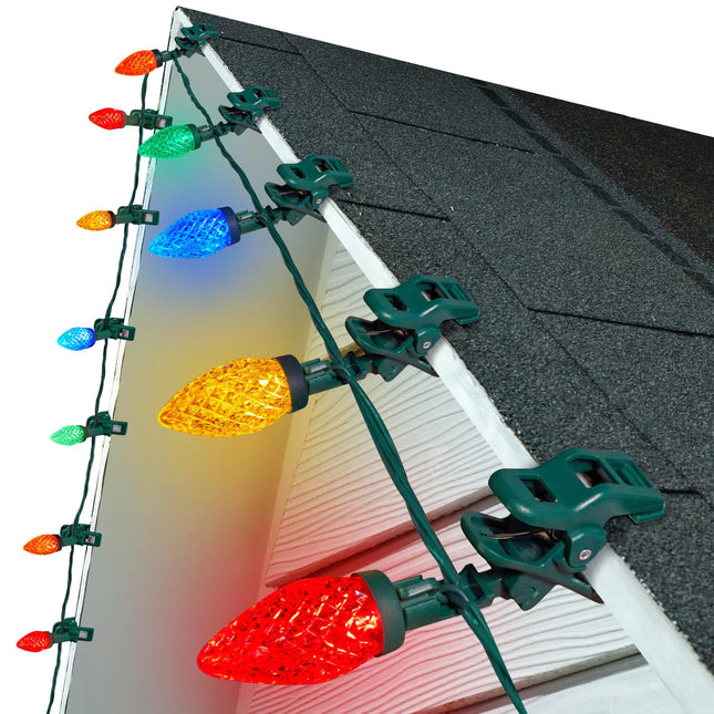 C9 LED Christmas Lights Outdoor, 99 Feet 150 LED C9 String Lights with 150 Spring Clips, Waterproof Connectable Christmas Tree Lights for Outside Roofline Patio Home Xmas Decor, Multicolor