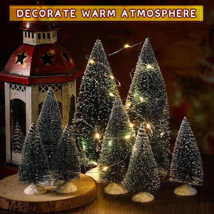 Crowye 80 Pcs Christmas Village Trees Mini Dollhouse Christmas Tree Pine Cedar Trees with White Plastic Base Miniature Christmas Village Accessories for Winter Party Decor, 6 Sizes(Dark Green)
