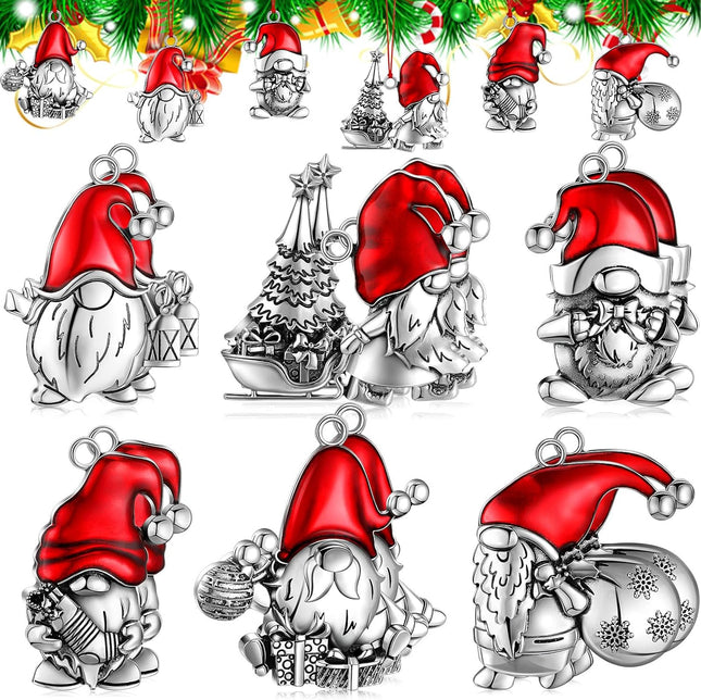 Sumind 12 Pcs Christmas Santa Gnome Ornament Solid Pewter Metal Christmas Tree Ornament DIY Craft Hanging Decoration for Home Party Decorations (Santa)