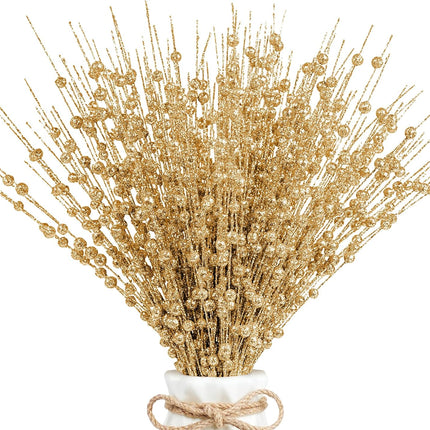 N&T NIETING 20 Pack Artificial Glitter Golden Berries Christmas Decor 15.7 Inchs Christmas Picks Tree Sticks Glitter Sticks for DIY Wreath Crafts Fireplace Holiday Home Decoration Wedding