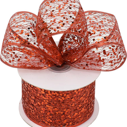 MEEDEE Red Glitter Ribbon Wire Mesh Ribbon with Sparkle Red Christmas Ribbon 2.5 Inch Metallic Ribbon Red Wired Ribbon for Christmas Tree Decoration, Ribbon Garland, Wreath Bow Making (25 Yards)