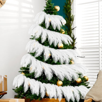 2 Pcs 6 ft Christmas Tree Garland Decoration Pampas Grass Garland Faux Artificial Fabric Feathers Boho for Mantle Xmas Tree Home Farmhouse Christmas Holiday Party Supplies(White)